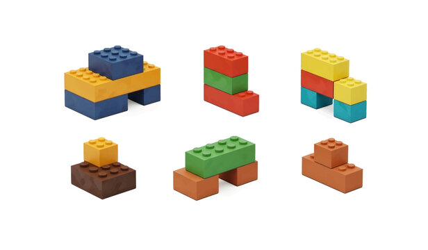 Collection of Colorful plastic building blocks toys.