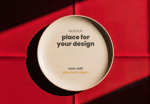 Ceramic Plate Red Tablecloth Mockup
