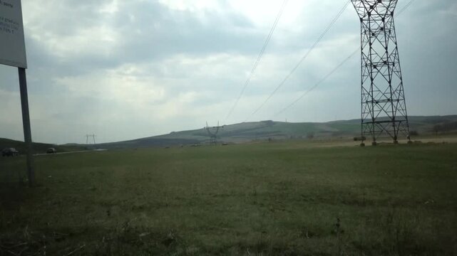 Turda, Romania The landscape of central Romania seen from a moving car. 