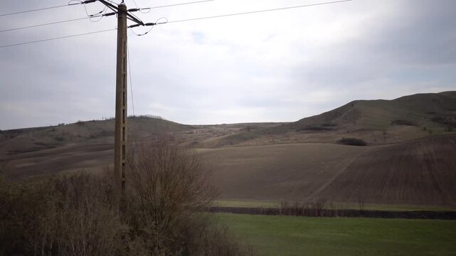 Turda, Romania The landscape of central Romania seen from a moving car. 