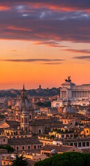 Naklejka premium Rome cityscape at sunset with beautiful colors and buildings.