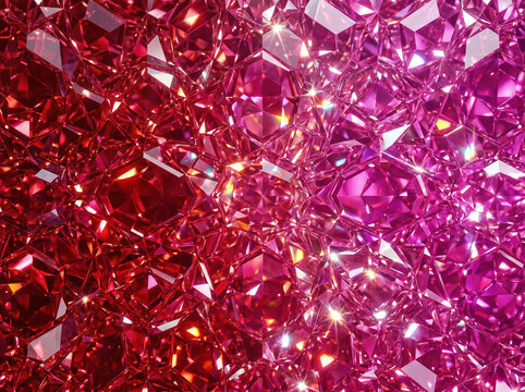 Abstract crystal gemstone jewel texture background red magenta ruby pink sapphire sparkling faceted surfaces shimmering