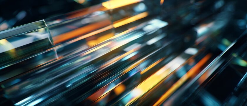Abstract geometric pattern with reflective glass prisms and colorful light