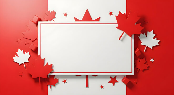 Celebrating canada day with patriotic maple leaves and red theme background