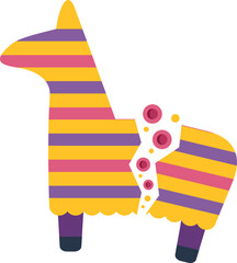 Naklejka premium Bright festive striped llama pinata breaking open and releasing colorful candy pieces