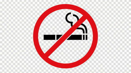A clear and universally recognized no smoking sign with a red circle and diagonal line over a black cigarette and smoke. © Abhinaya Project