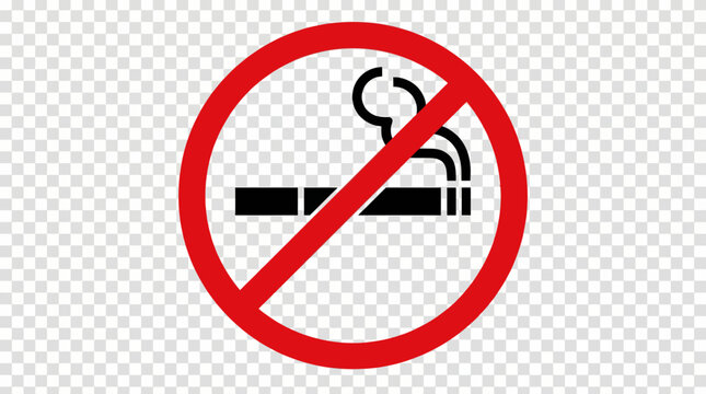 A clear and universally recognized no smoking sign with a red circle and diagonal line over a black cigarette and smoke.