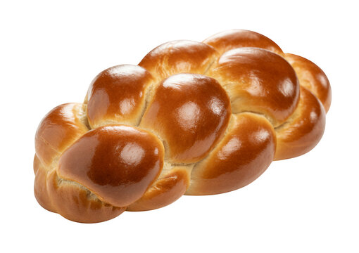 Braided challah bread baked golden isolated on a transparent background
