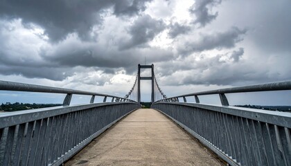 Fototapeta premium A grand suspension bridge with dramatic cloudy skies, inviting exploration and travel across the expanse.