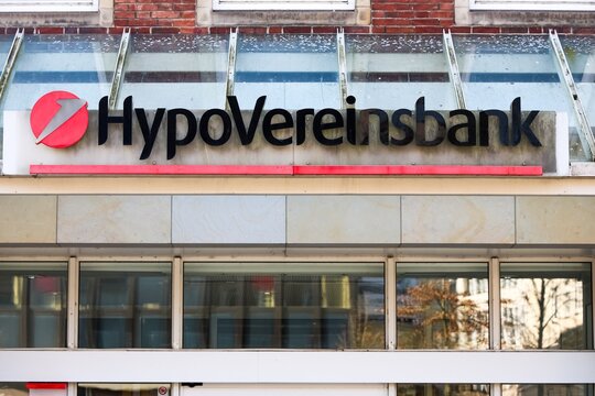 Kiel, Germany - 19. March 2026: HypoVereinsbank sign on building in Kiel Germany