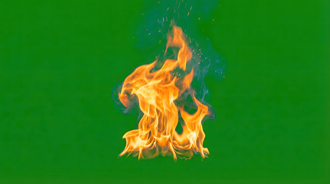 Realistic Fire Flame Isolated on Green Screen for VFX Compositing, Cinematic Chroma Key Fire Element, Ultra Detailed Burning Flame Effect for Film Production, Gaming Content and YouTube Visual Effects