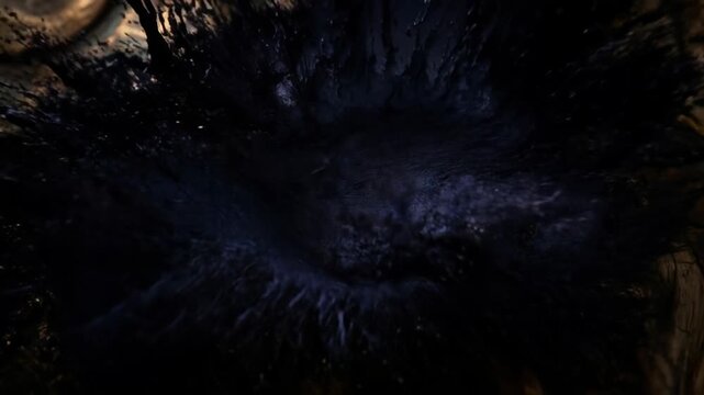 Purple powder explosion forming abstract vibrant pattern concept. Close up of natural malachite and azurite mineral texture with rich blue and green colors and gold veins