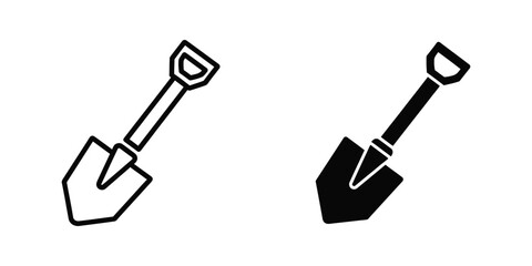 Two contrasting shovels with different handle and blade styles depicted in black and white © MSTSAlEHA