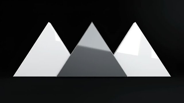 Three white and gray pyramid shapes.