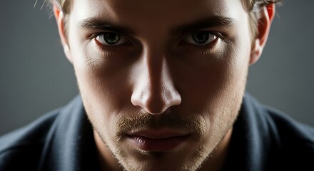 Obraz premium Intense Gaze - A Portrait of Focus and Determination in a Young Man.