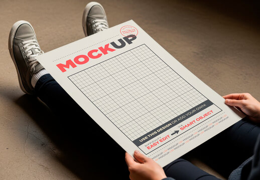 Teenager Holding Page Poster Mockup