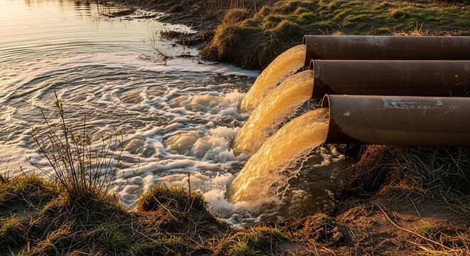 Industrial wastewater pipe drainage into natural water body
