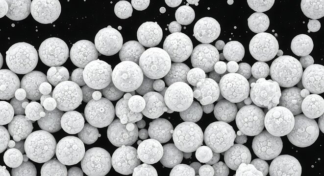Microscopic view of silver metal powder particles for industrial use