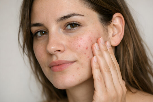 Young woman's natural skin embracing imperfections with a gentle touch