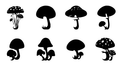 Forest mushroom toadstool cartoon fungus icon vector set © MdMiraz