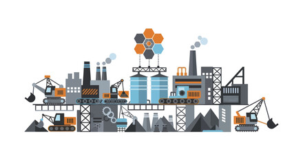Naklejka premium Industrial Factory Complex with Machinery and Construction Elements.