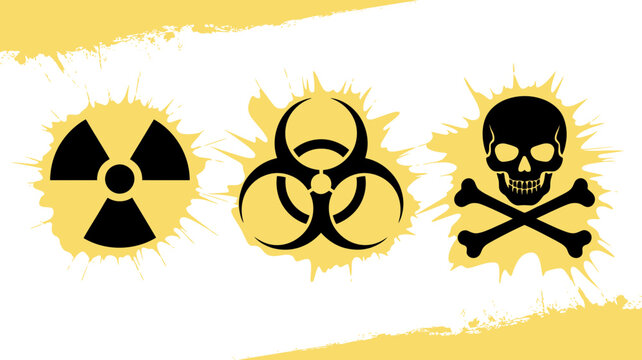 Set of hazard warning symbols, radioactive, biohazard and toxic signs