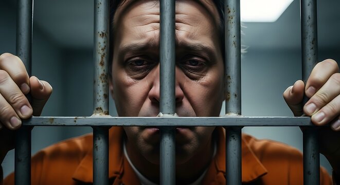 Prisoner Behind Bars - A Portrait of Confinement and Despair.