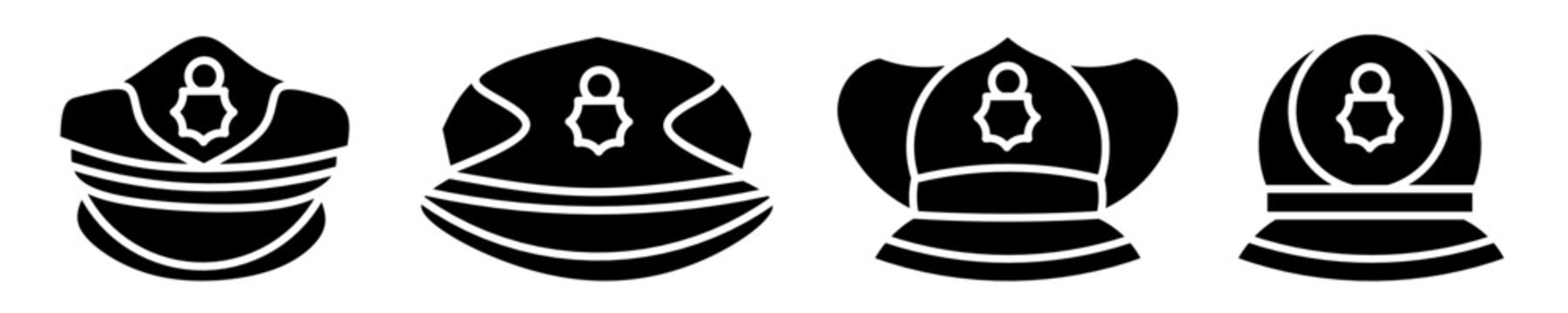 Police hat icon set. Vector symbol. Illustration of police hat. Police hat. Vector illustration. Stock vector.
