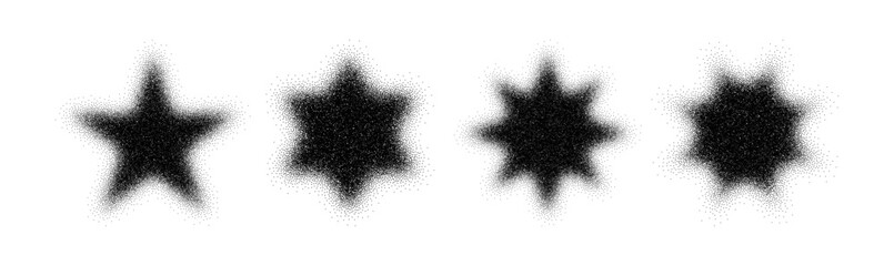 Grain grunge stars in bold silhouette style. Vector isolated decorative retro Y2K icons for alternative design and vintage posters, punk digital graphics and distressed nostalgic elements © Sensvector