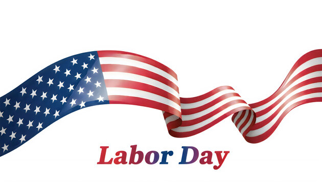 Us flag ribbon banner design for labor day on transparent background