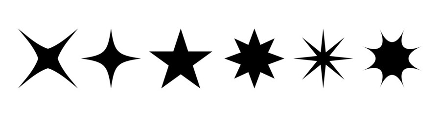 Obraz premium Y2K grunge stars with varying sharpness and silhouettes. Vector minimalist retro collection of starlets set. Alternative graphics and vintage aesthetics, digital posters and decorative elements