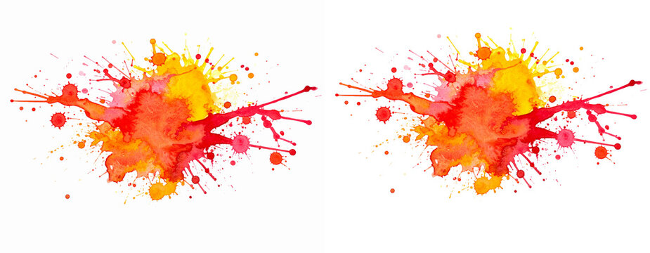 Vibrant red and yellow paint splatters isolated on transparent background