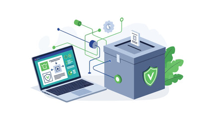 Fototapeta premium Secure Digital Voting System with Laptop and Ballot Box.