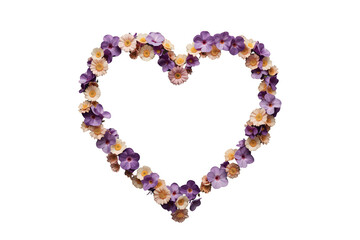 Naklejka premium Heart shape floral frame with purple and cream flowers, symbolizing love, romance, and celebration, transparent background