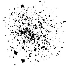 Fototapeta premium Abstract Explosion Shattered Black Fragments White Background