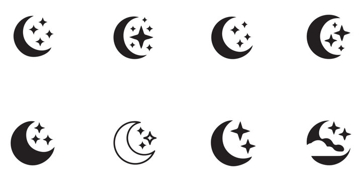 Diverse moon and stars icon pack for graphic designers needing simple celestial shapes for logo and web projects