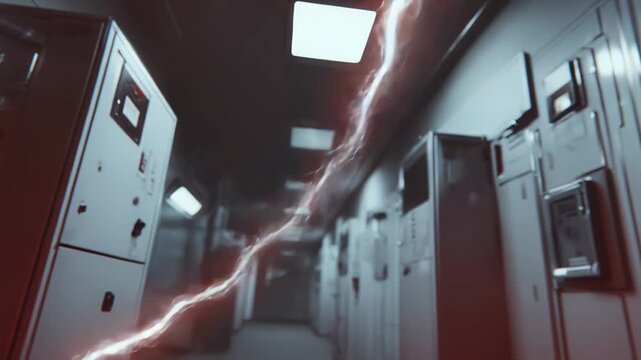 Powerful energy arcing through a futuristic laboratory setting with advanced equipment, visualizing concepts of electrical power, technology, and scientific innovation