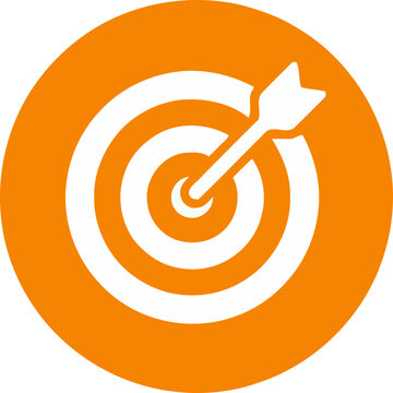 An illustration depicts a white dart hitting the center of an orange target.