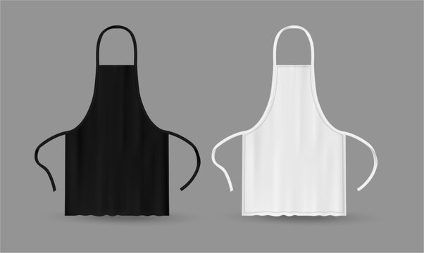 Kitchen aprons set. Vector chef uniform for cooking. Kitchen protective shields mockup. Bakery staff bibs or pinafore with strings. Restaurant, cafe or barbecue party garment design