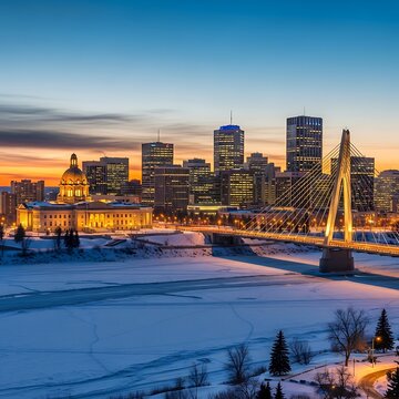 Edmonton Skyline at Dusk - A Winter Cityscape.