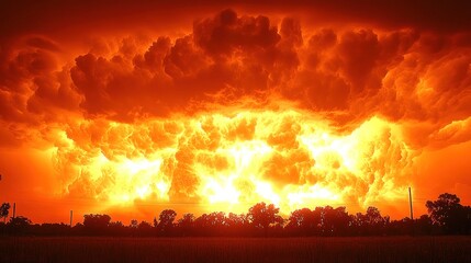 Fototapeta premium Warm hues of orange fill the sky as clouds gather, creating a stunning evening spectacle