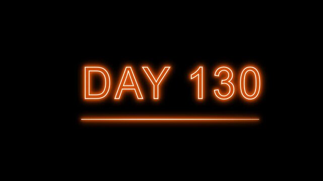 Counting From 1 To 365 Days.  Orange Neon Outline Text Number Animation On Black Background. Day after day.