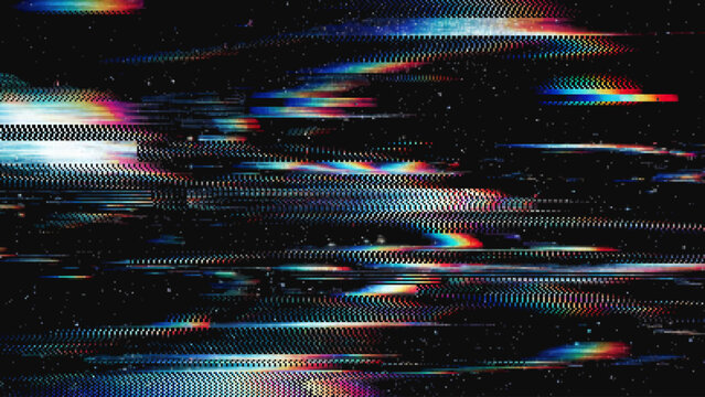 RGB Glitch Distortion Background with Digital Noise and Scanlines