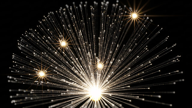 夜空に輝く黄金の花火のような抽象的な光の爆発