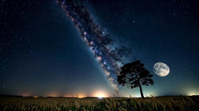 Field night sky galactic landscape