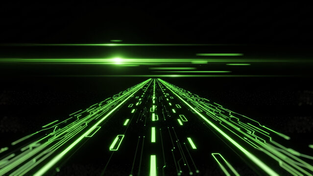 未来的なサイバースペースと緑の光の高速データ通信イメージ