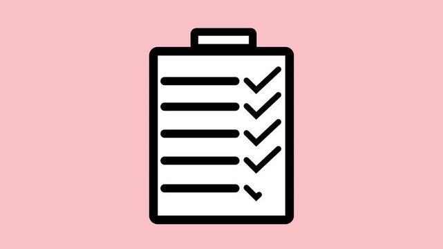 Simple checklist icon with three lines and two checkmarks. Checklist icon with lines and checkmarks shines on pink background. Pink background enhances simple checklist icon.