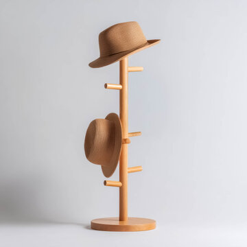Wooden hat rack isolated on white background minimal furniture