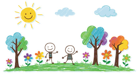 Fototapeta premium Happy children playing in green field 1.