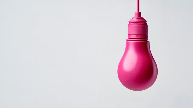 Pink light bulb hanging from a ceiling with a simple white background, showcasing a modern and vibrant design suitable for contemporary decor